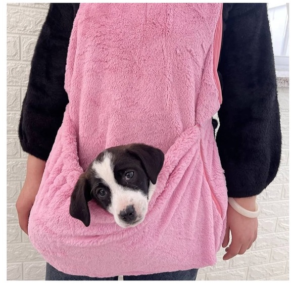 Pet carrier apron. SUPER SOFT. Velcro in back. 
Pink/ purplish plush. - Picture 3 of 5